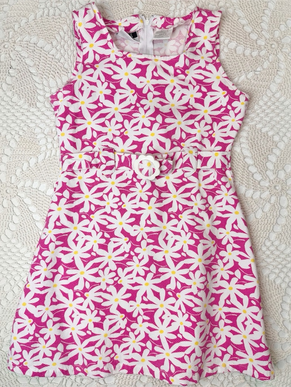 Vintage 1990s Girls on the Go Pink Floral Daisy Belted Sleeveless Sheath Dress